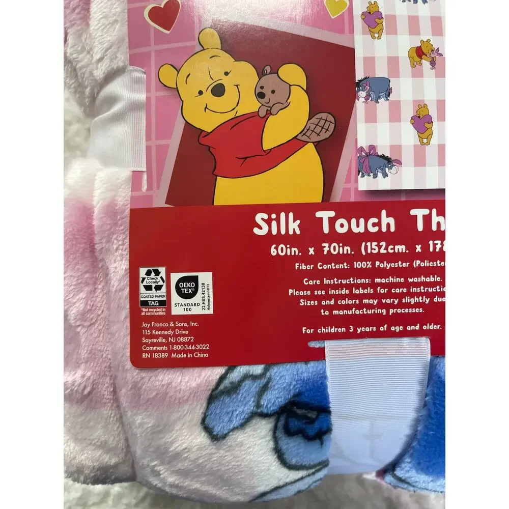 Disney Winnie the Pooh Eeyore Piglet Silk Touch Throw Blanket 60 x 70 Pink Heart